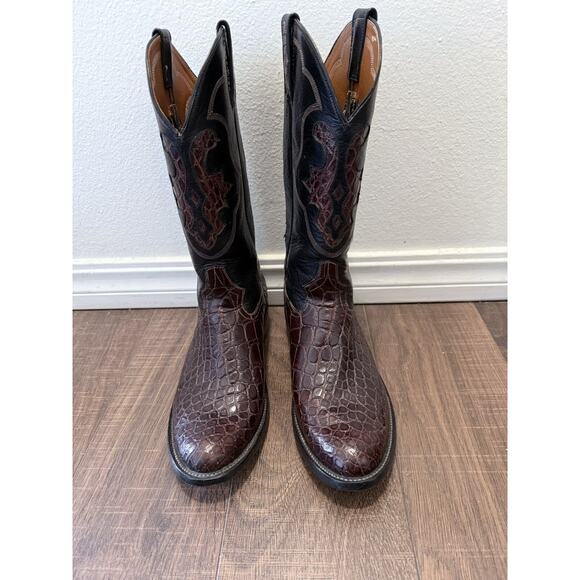 Mens Custom Made Red Brown Caiman Crocodile Western Boots 9.5 E - Picture 1 of 14